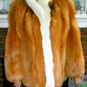 Natueal Red Fox with White Fox Tuxedo Trim Jacket
